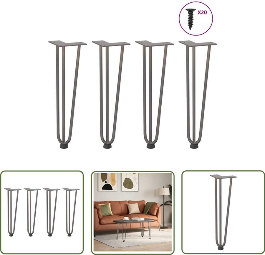 VidaXL Haarnadelpoten voor Salontafel 4 st 42 cm massief staal naturel Salontafel Potten Industriële Tafelpoten Metalen Tafelpoten Hairpin Table Legs Vintage Tafelpoten