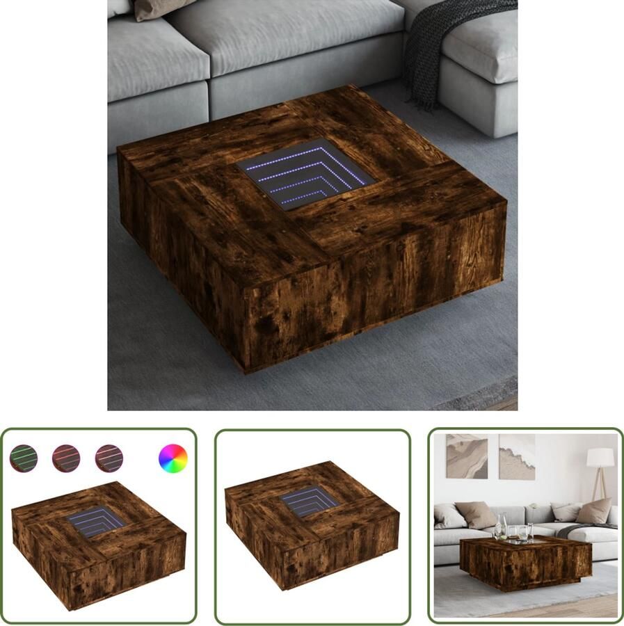 VidaXL Salontafel met Infinity LED 100x100x40 cm gerookt eikenkleurig Salontafel Infinity Led Lampjes Houten Salontafel Eiken Kleurige Salontafel