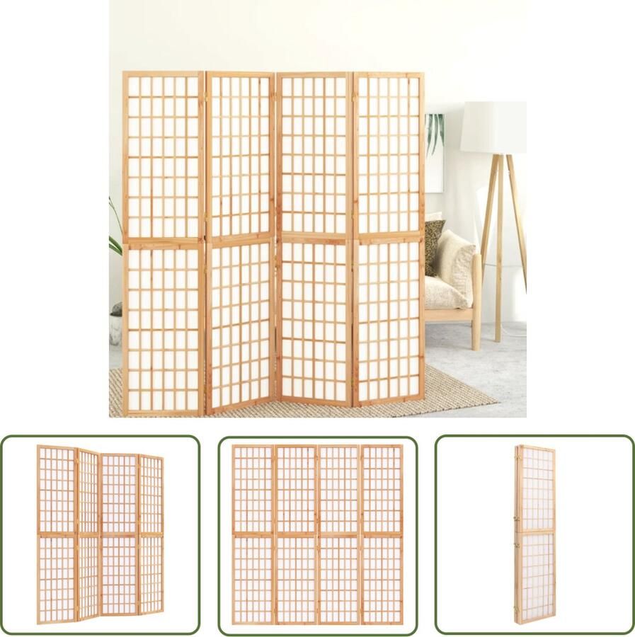 The Living Store Kamerscherm Japanse stijl 160 x 170 cm Massief vurenhout Rijstpapier Kamerscherm Japans Kamerscherm Shoji Scherm Privacy Screen Kamerdivider