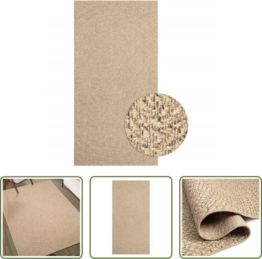 The Living Store Vloerkleed ZIZUR binnen en buiten 80x150 cm jute look Buitentapijt Jute Look Polypropylene Tapijt Bruin Tapijt Patio Tapijt
