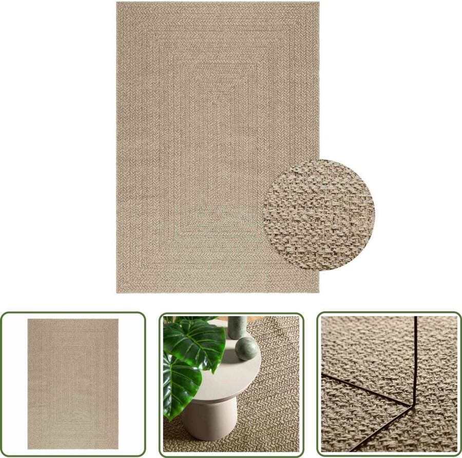 The Living Store Vloerkleed ZIZUR beige binnen en buiten 140x200 cm jute look Vloerkleed Jute Look Outdoor Tapijten Balkontapijt Terras Tapijt