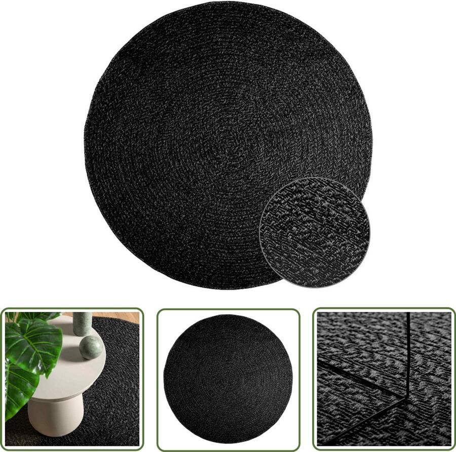 The Living Store Vloerkleed ZIZUR binnen en buiten Ø 160 cm jute look antraciet Vloerkleed Jute Look Outdoor Tapijt Balkontapijt Terrasdekent