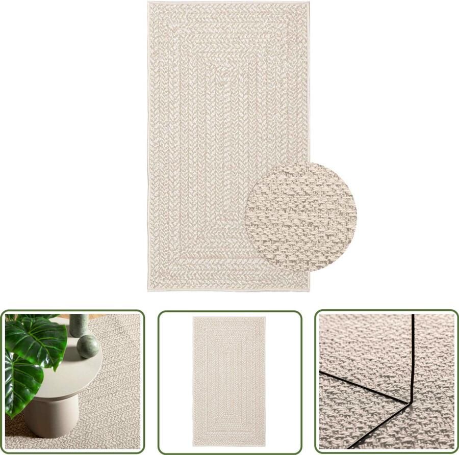 The Living Store Vloerkleed ZIZUR room binnen en buiten 60x110 cm jute look Vloerkleed Jute Look Outdoor Tapijt Terras Tapijt Balkon Tapijt Crème Kleur