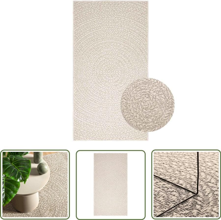 The Living Store Vloerkleed ZIZUR room binnen en buiten 80x150 cm jute look Vloerkleed Jute Look Outdoor Tapijt Terras Tapijt Balkon Tapijt Crème Kleur