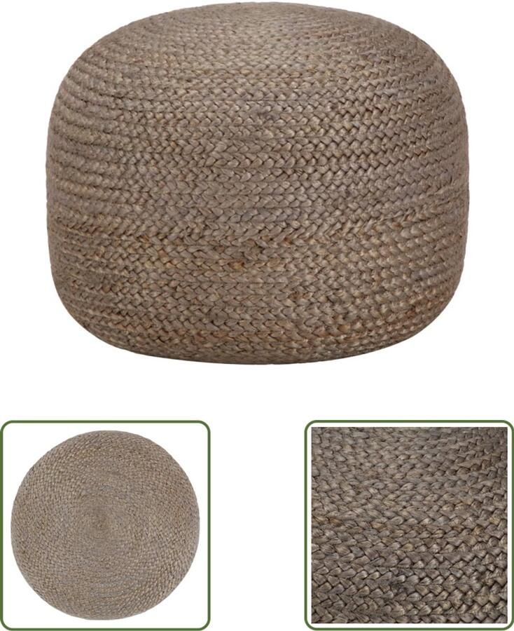 The Living Store Poef handgemaakt 45x30 cm jute lichtgrijs Poef Jute Poef Handgemaakte Poef Vloerkleed Stoffering