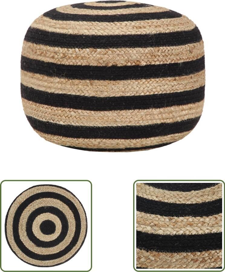 The Living Store Poef handgemaakt 45x30 cm jute zwart Poef Jute Poef Vloerzeil Zachte Poef Woonaccessoires