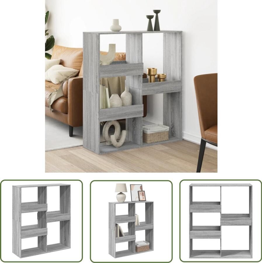 The Living Store kamerscherm 100x33x115 cm bewerkt hout grijs sonoma eikenkleur Boekenkast Kamer Scheidingswand Houten Kast Grijze Kast Design Kast