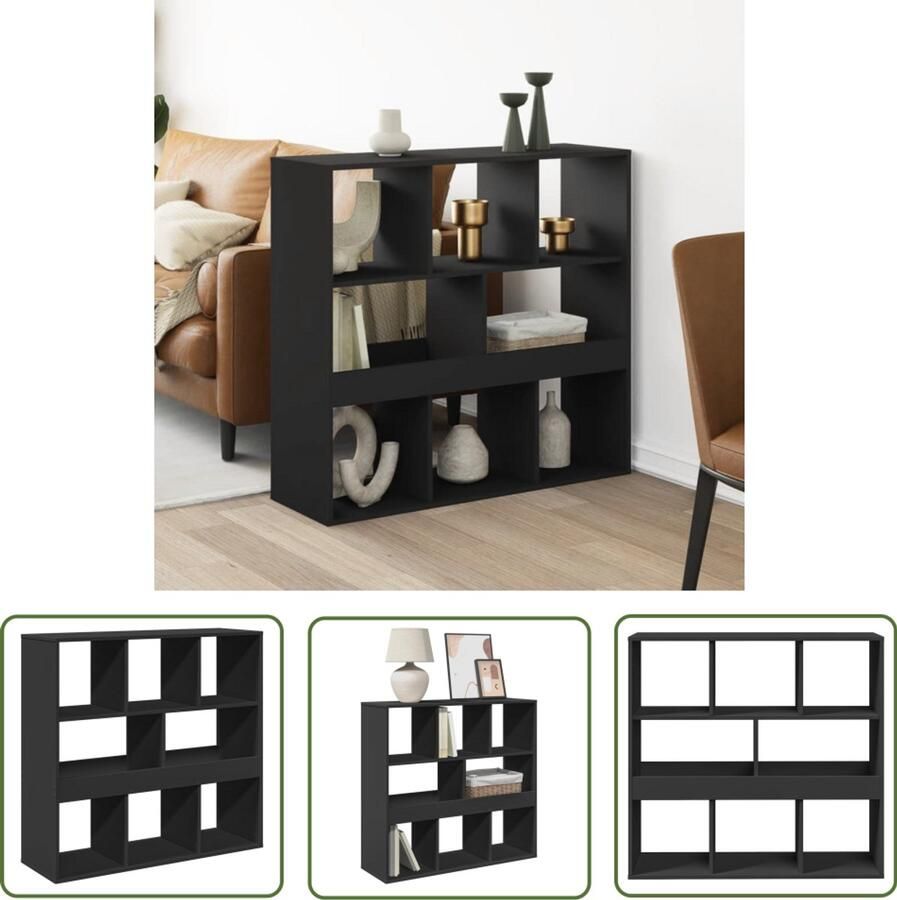 The Living Store Kamerscherm 100x33x94 5 cm bewerkt hout zwart Boekenkast Kamerdivider Houten Kast Opbergkast Zwarte Kast