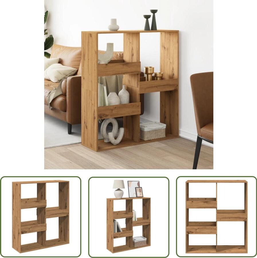 The Living Store Kamerscherm 100x33x115 cm bewerkt hout artisanaal eikenkleur Boekenschrank Kamerdivider Houten Kast Opslagoplossing Eiken Kleur