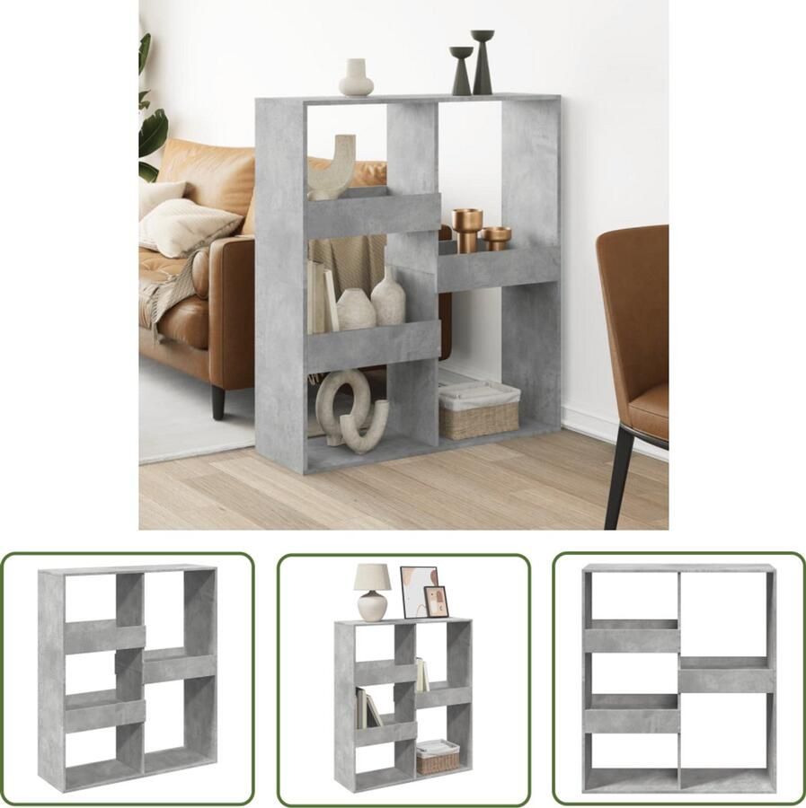 The Living Store Kamerscherm 100x33x115 cm bewerkt hout betongrijs Boekenschrank Kamerdivider Houten Kast Betonnen Grijze Kast Opbergsysteem