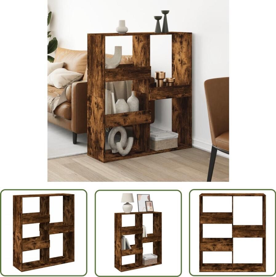 The Living Store Kamerscherm 100x33x115 cm bewerkt hout gerookt eikenkleurig Boekenkast Kamerscherm Houten Kast Opbergkast Vintage Kast