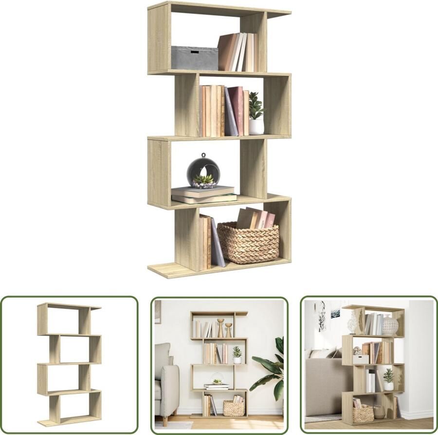 The Living Store Kamerscherm boekenkast 4-laags 70x24x129 cm hout sonoma eiken Boekenkast Kamerscherm Houten Boekenkast Sonoma Eiken Opbergkast