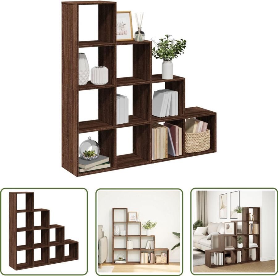 The Living Store Kamerscherm boekenkast 131 5x29x131 5 cm hout bruin eiken Boekenkasten Kamerscherm Houten Boekenkast Opbergvakken Design Boekenkast