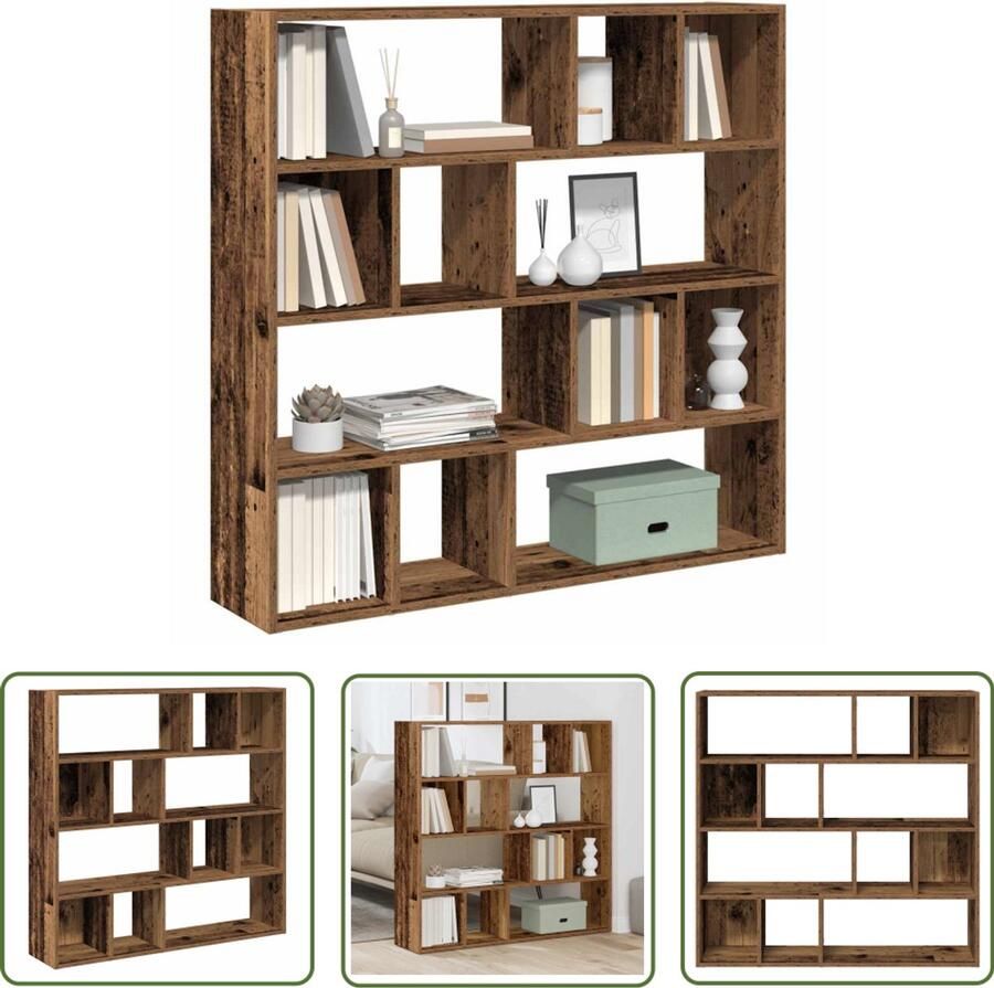 The Living Store Boekenkast kamerscherm 105x24x102 cm oud houtkleurig Boekenkast Kamerscherm Houten Meubels Vintage Design Opslagmeubel