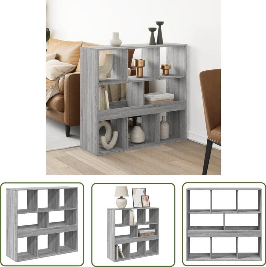 The Living Store Kamerscherm 100x33x94 5 cm bewerkt hout grijs sonoma eikenkleur Boekenschrank Kamerscherm Houten Kast Grijze Kast Eiken Kleur