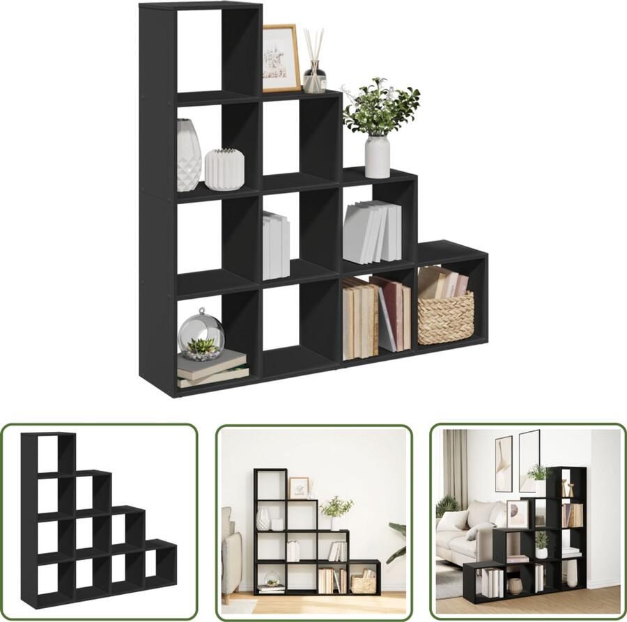 The Living Store Kamerscherm boekenkast 4-laags 131 5x29x131 5 cm hout zwart Boekenschrank Kamerscherm Houten Boekenkast Opbergsysteem Design Boekenkast