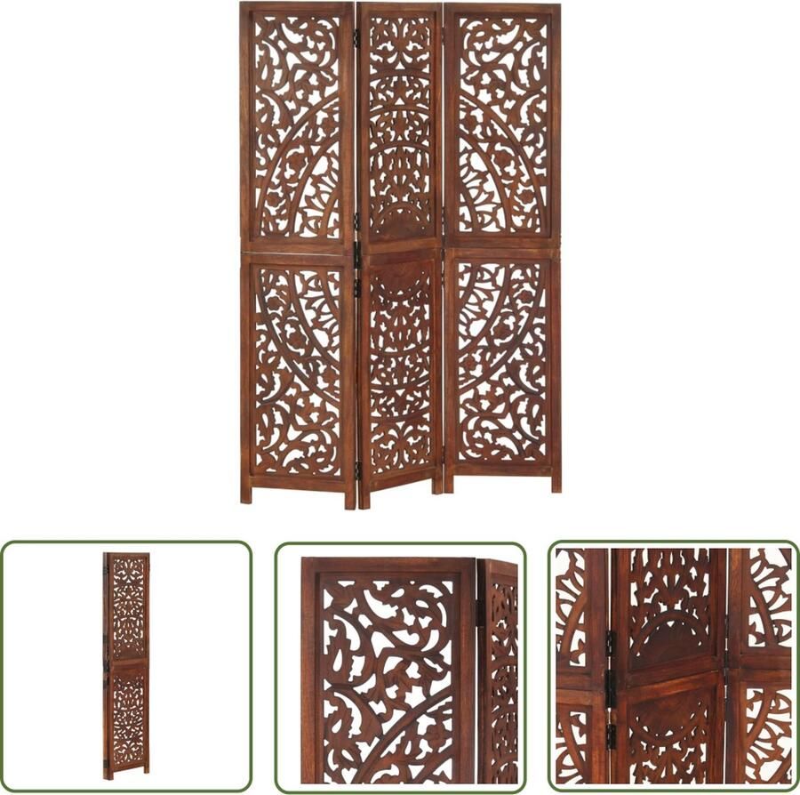 The Living Store Kamerscherm Handgesneden patronen 120 x 165 cm MDF en mangohout Kamerscherm Kamerv Deler Privacy Screen Houten Kamerscherm Handgeschreven Kamerscherm