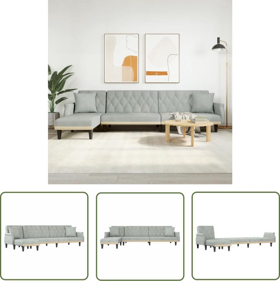 The Living Store L-vormige Slaapbank Fluweel Lichtgrijs 271 x 140 x 70 cm Slaapbank Kanapé-bed L-vormig Sofa Fluweel Sofa Grijze Sofa - Foto 2
