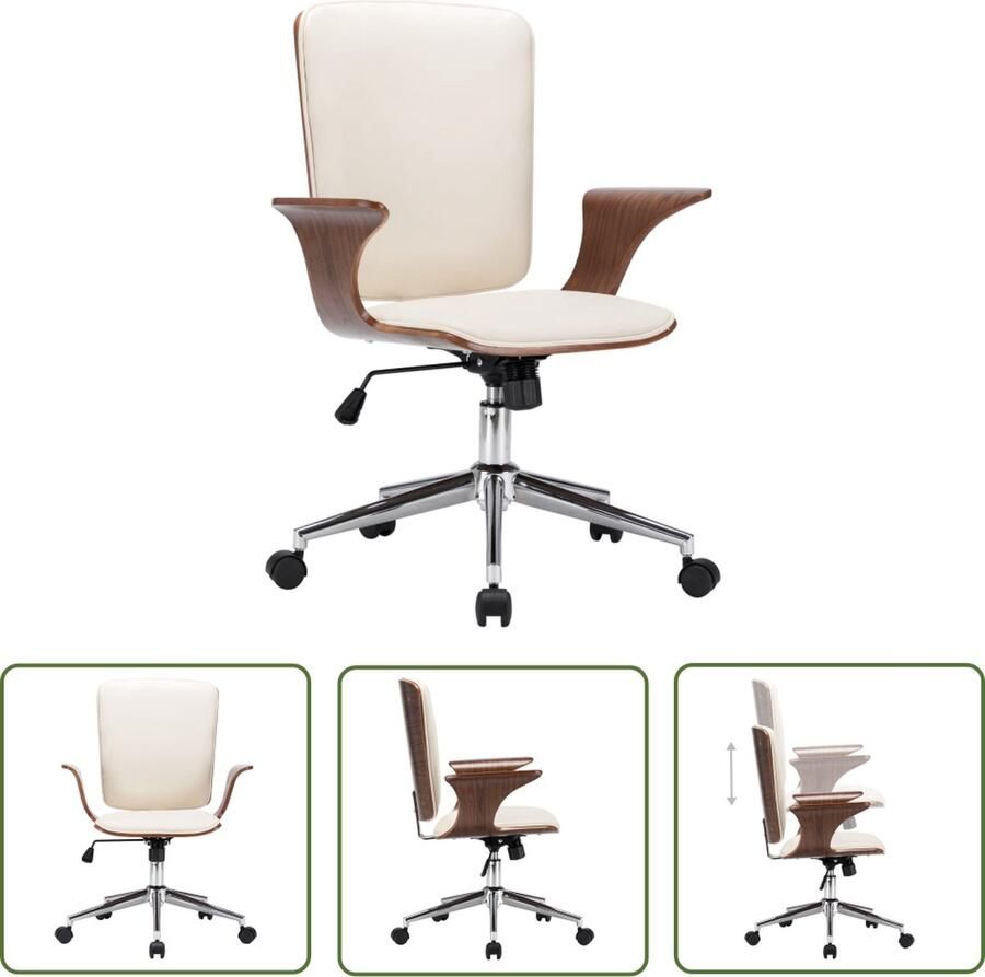 The Living Store Bureaustoel Stijlvolle en comfortabele armstoel in crème kleur Bekleed met zacht kunstleer en uitgerust met gasveermechanisme Afmetingen 69x61x(92-104)cm Draagvermogen 110kg - Foto 3