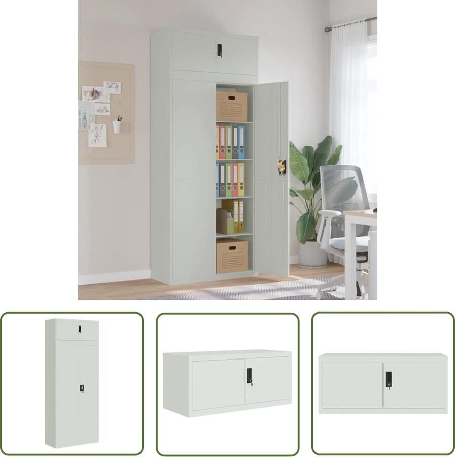 The Living Store Archiefkast Kantoormeubilair 90x40x220cm Lichtgrijs Archiefkast Kantoormeubilair Opslagoplossing Metalen Kast Staalkast