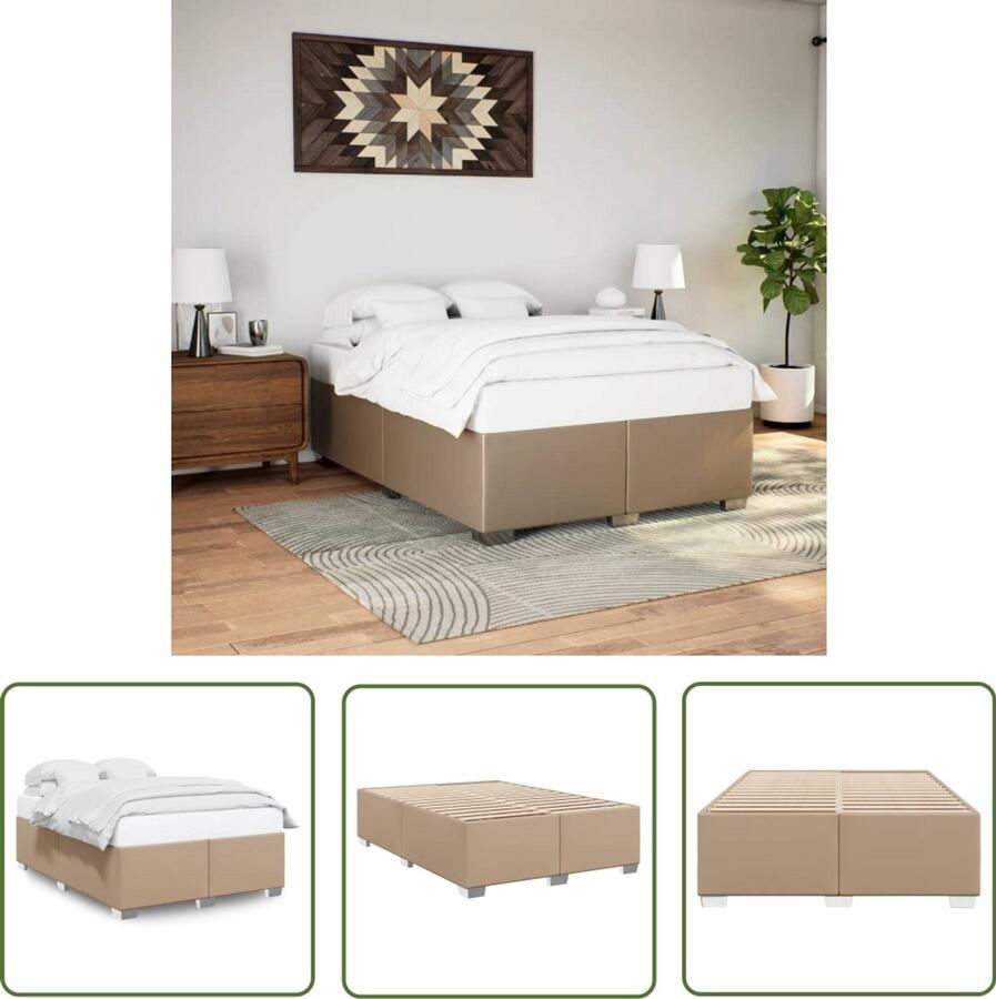 VidaXL Bedframe kunstleer cappuccinokleurig 140x200 cm Bed Frame Kapstok Kastdeur Meubelstuk Bedroom Furniture