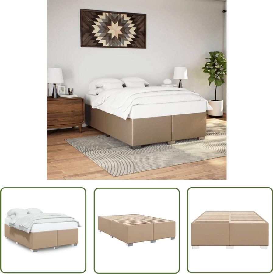 VidaXL Kapstok Bed Frame Bedframe kunstleer cappuccinokleurig 160x200 cm Slaapkamers Bedroom Furniture Hoofdbord