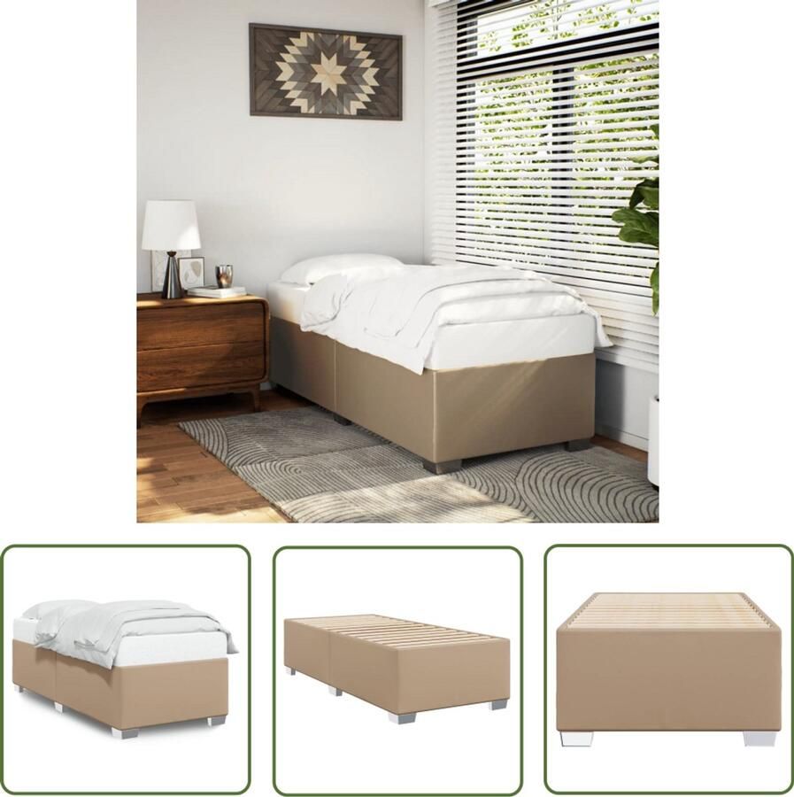 VidaXL Kapstok Bed Frame Bedframe kunstleer cappuccinokleurig 90x190 cm Hoofdbord Boxspring Tweepersoonsbed