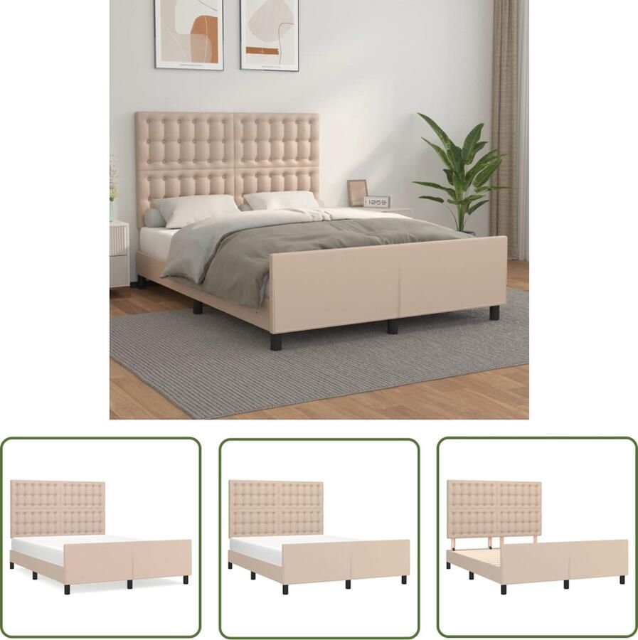 The Living Store Bedframe Cappuccino Kunstleer 203 x 146 x 118 128 cm Verstelbare Hoogte Multiplex Lattenbodem Inclusief Hoofd- en Voeteneind