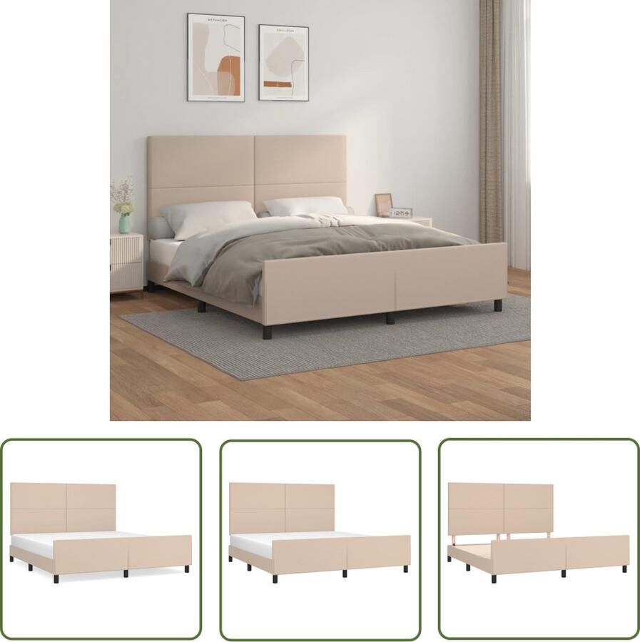 The Living Store Bedframe Cappuccino 203 x 186 x 118 128 cm Verstelbaar hoofdeinde Duurzaam kunstleer Bed Frame Kapstok Houten Bed Tweepersoonsbed Bruine Bed