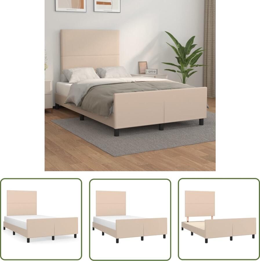 The Living Store Bedframe Cappuccino 203x126x118 128 cm Duurzaam kunstleer Verstelbaar hoofdeinde Stabiele poten Multiplex lattenbodem Comfortabele ondersteuning Bedframe Kapstok Bedroom Furniture Houten Bed Bruine Bed