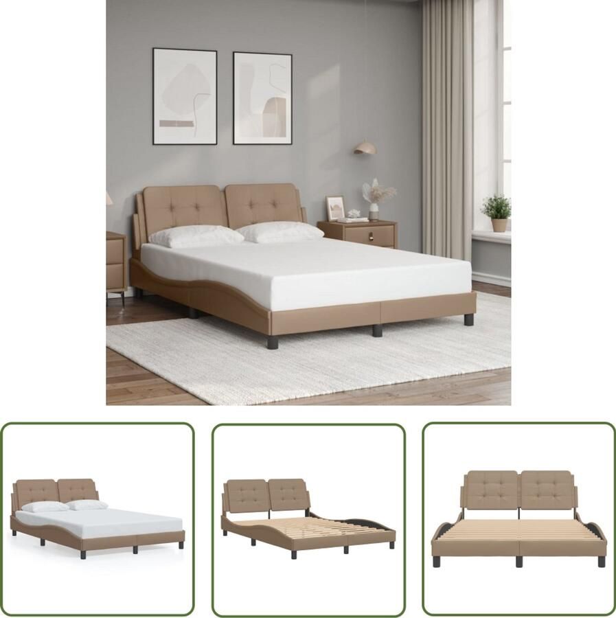 VidaXL Bedframe zonder matras Zadar kunstleer cappuccinokleurig 140x200 cm Bedframe Kapstok Houten Bed Bruine Bed Tweepersoonsbed