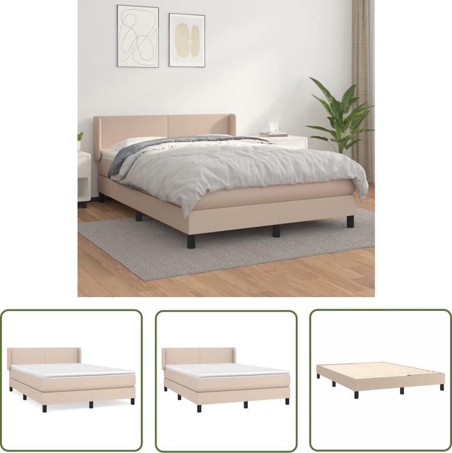 The Living Store Boxspringbed Cappuccino Kunstleren Bedframe 140x190cm Pocketvering Matras Comfortabele Ondersteuning Huidvriendelijk Topmatras Boxspringbed Kapstok Bed Frame Bruine Bed Lederlook Bed