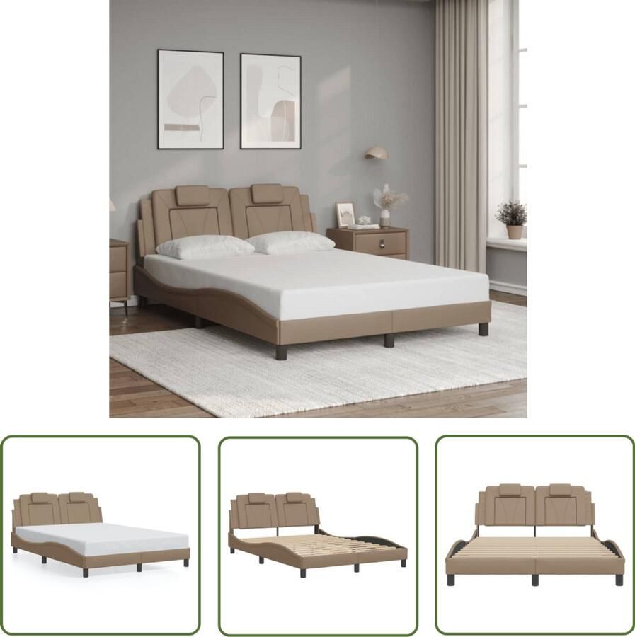 VidaXL Bruine Bedbank Cappucino Bed Frame Bedframe Viana zonder matras kunstleer cappuccinokleurig 140x200 cm Kunstleder Bed Boxspring Bed Tweepersoons Bed