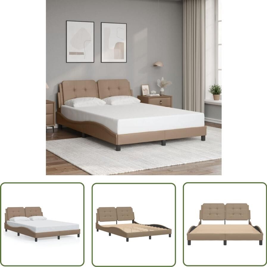 VidaXL Bedframe zonder matras Zadar kunstleer cappuccinokleurig 120x200 cm Bruin Bed Frame Kapstok Houten Bed Frame Tweepersoons Bed Boxspring Bed