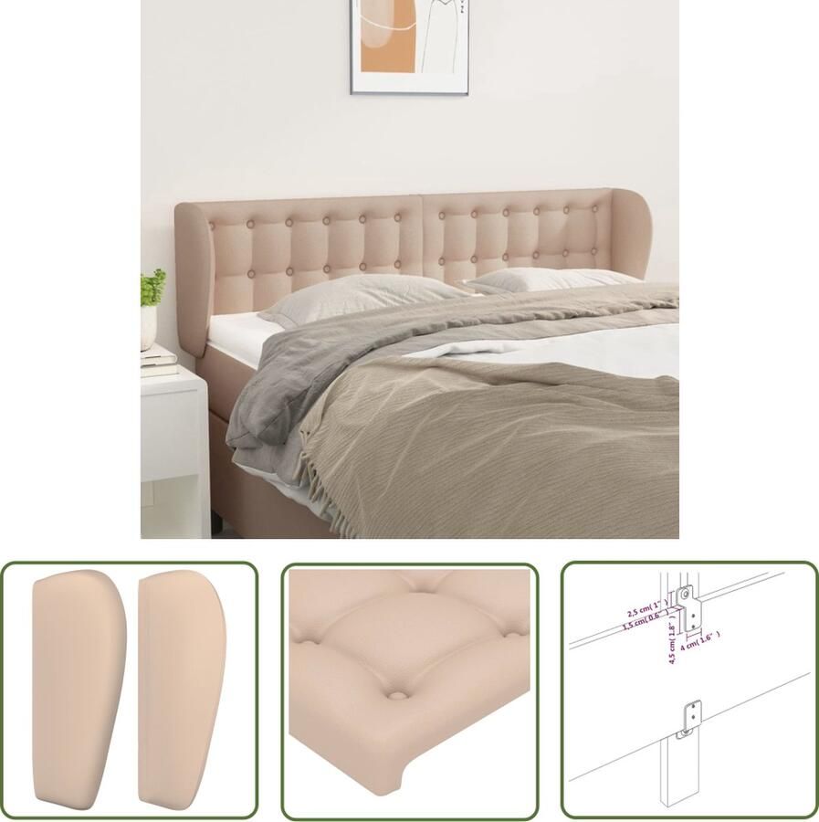 The Living Store Hoofdbord met randen 147x23x78 88 cm kunstleer cappuccinokleur Hoofd Bord Kapstok Beddecoratie Bedroom Decor Bruine Kamer