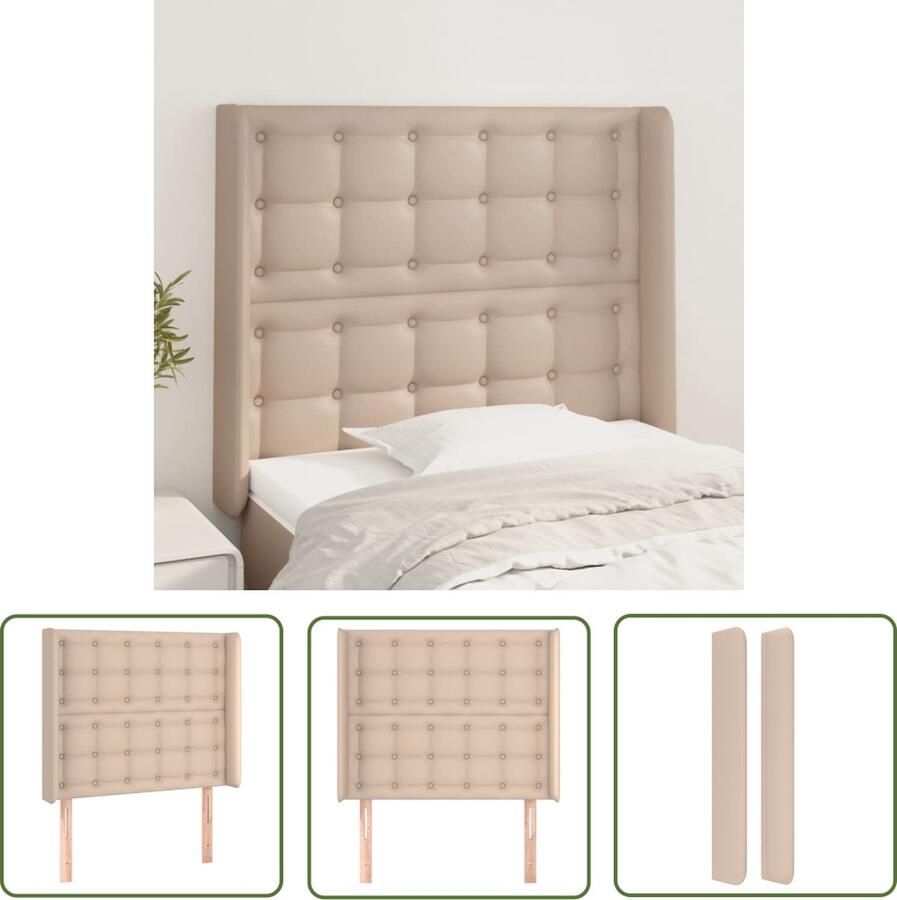 The Living Store Hoofdbord met randen 93x16x118 128 cm kunstleer cappuccinokleur Hoofd Bord Kapstok Bedstede Bedroom Decoratie Bruine Meubels