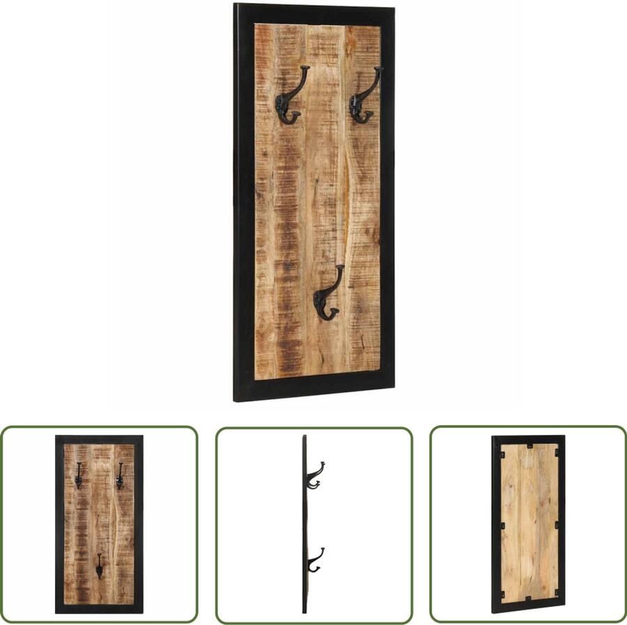 The Living Store Kapstok 40x2x80 cm massief ruw mangohout Wandkapstok Kapstok Houten Mango Hout Entree Decoratie Opberg Oplossing