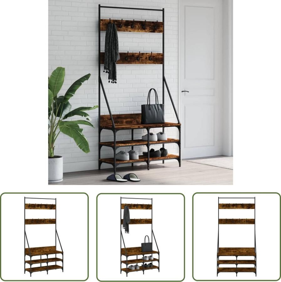 The Living Store Kapstok Gerookt Eiken Vrijstaand Kledingrek 90 x 34 x 184 cm Duurzaam Hout Kledingrek Kapstok Kastenoplossing Houten Kledingrek Vintage Kledingrek