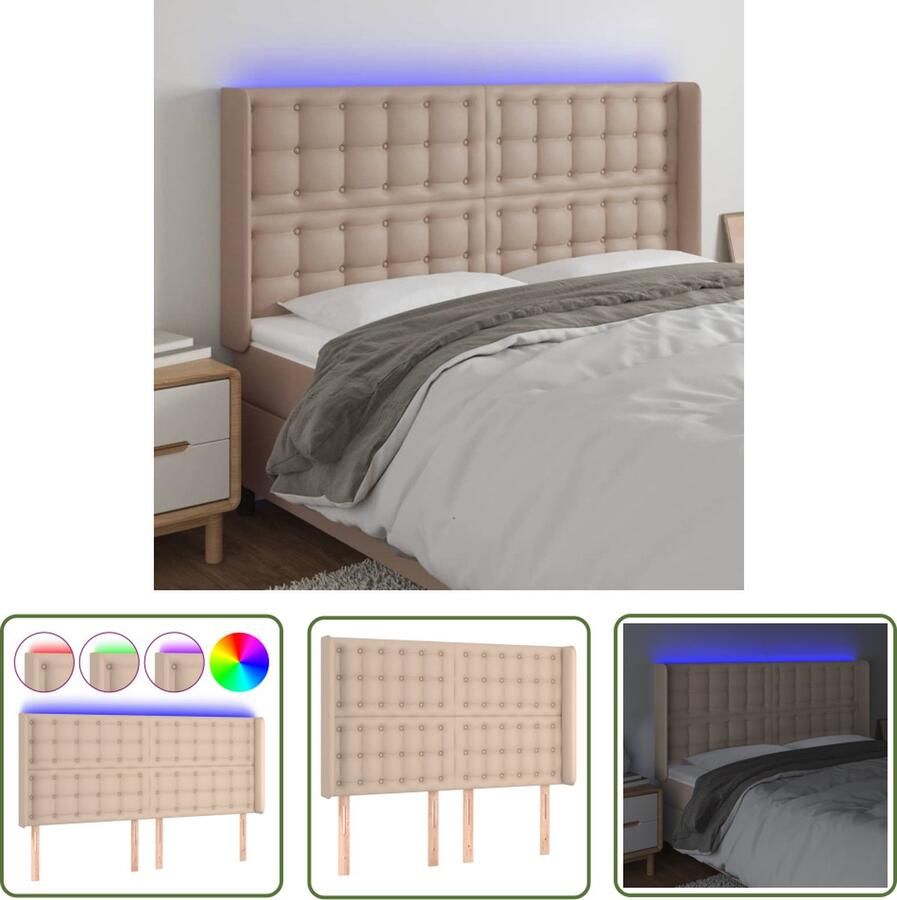 VidaXL Hoofdbord LED 147x16x118 128 cm kunstleer cappuccinokleurig LED Hoofdbord Kapstok Led Verlichting Hoofdkussen Bedroom Decoratie