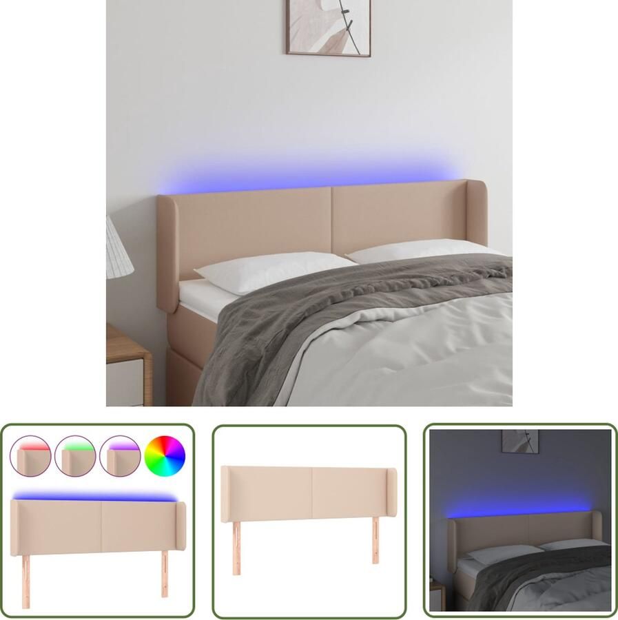 The Living Store LED-hoofdbord Cappuccino 147 x 16 x 78 88 cm Duurzaam kunstleer LED Hoofdbord Kapstok Beddecoratie Led Verlichting Bruine Hoofdbord