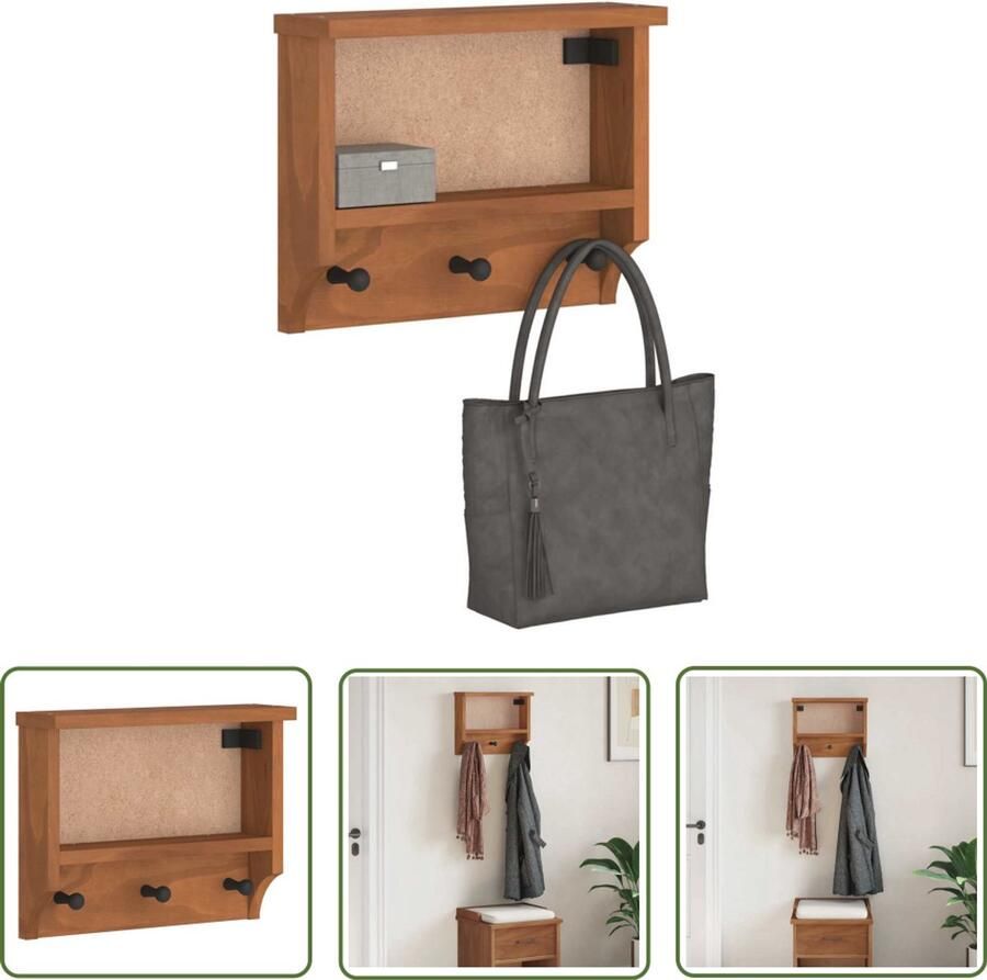 VidaXL Wandkapstok SANDNES 45x12x35 cm massief grenenhout Wandkapstok Kapstok Entreehal Kledingopbergen Garderobe