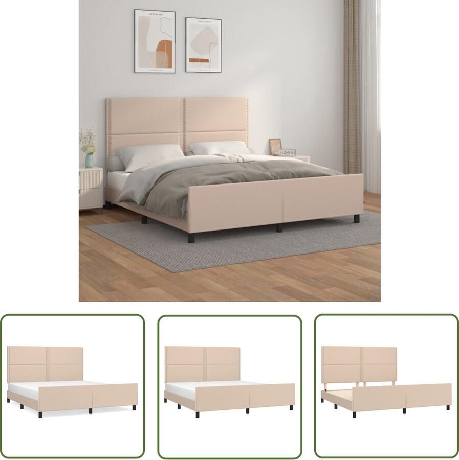 The Living Store Bedframe Cappuccino 203 x 186 x 118 128 cm Kunstleer Verstelbaar hoofdeinde Stabiele poten Multiplex lattenbodem Zonder matras Bed Frame Kapstokje Houten Bed Bruine Bed Tweepersoons Bed