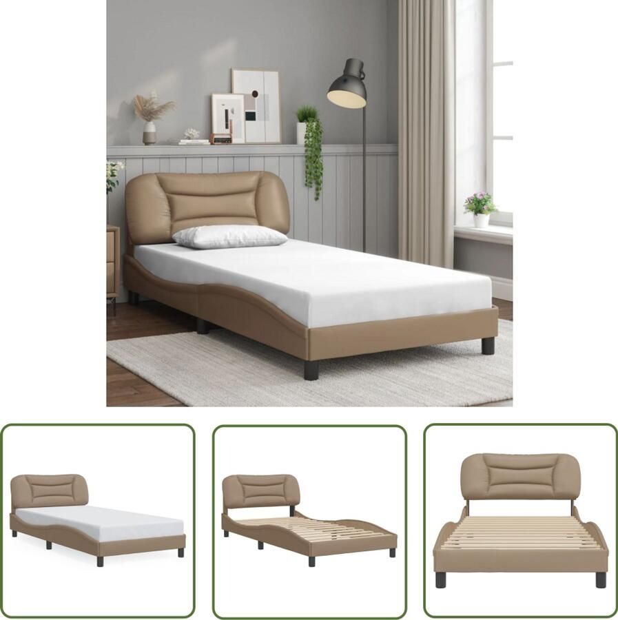 VidaXL Bedframe zonder matras Hvar kunstleer cappuccinokleurig 100x200 cm Bruine Bedden Kapstokken Slaapkamers Design Bed Frame Houten Bed Frames