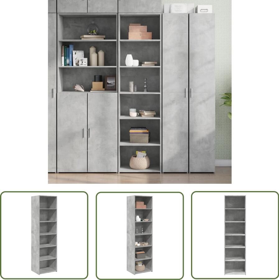 The Living Store Hoge kast 50x41x185 cm bewerkt hout betongrijs Hoge Kast Houten Kast Betonnen Grijze Kast Opbergkast Woonkamermeubilair
