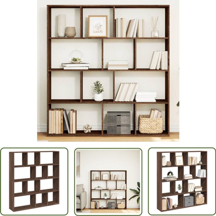 The Living Store Boekenkast 132x29x141 5 cm bewerkt hout bruin eikenkleur Boekenkast Kast Houten Boekenkast Opbergkast Bibliotheekkast