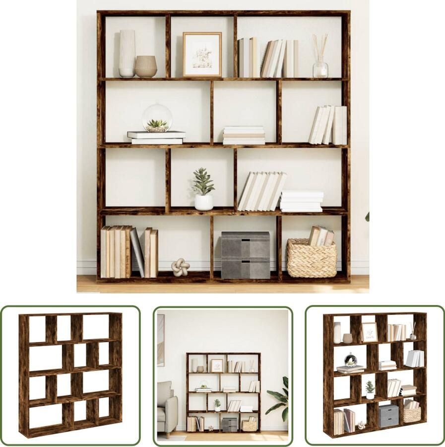 VidaXL Boekenkast 132x29x141 5 cm bewerkt hout gerookt eikenkleurig Boekenkast Kast Houten Boekenkast Vintage Boekenkast Opbergkast