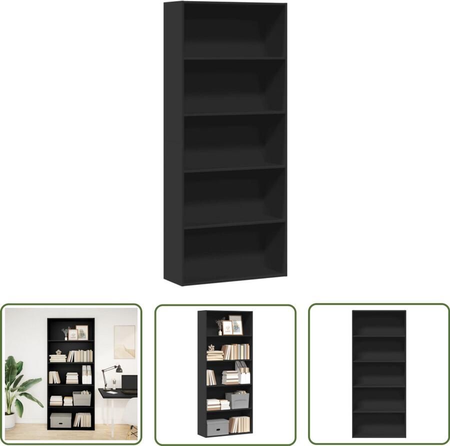The Living Store Boekenkast 80x30x189 cm bewerkt hout zwart Boekenkast Kast Houten Boekenkast Zwarte Boekenkast Opslagoplossing