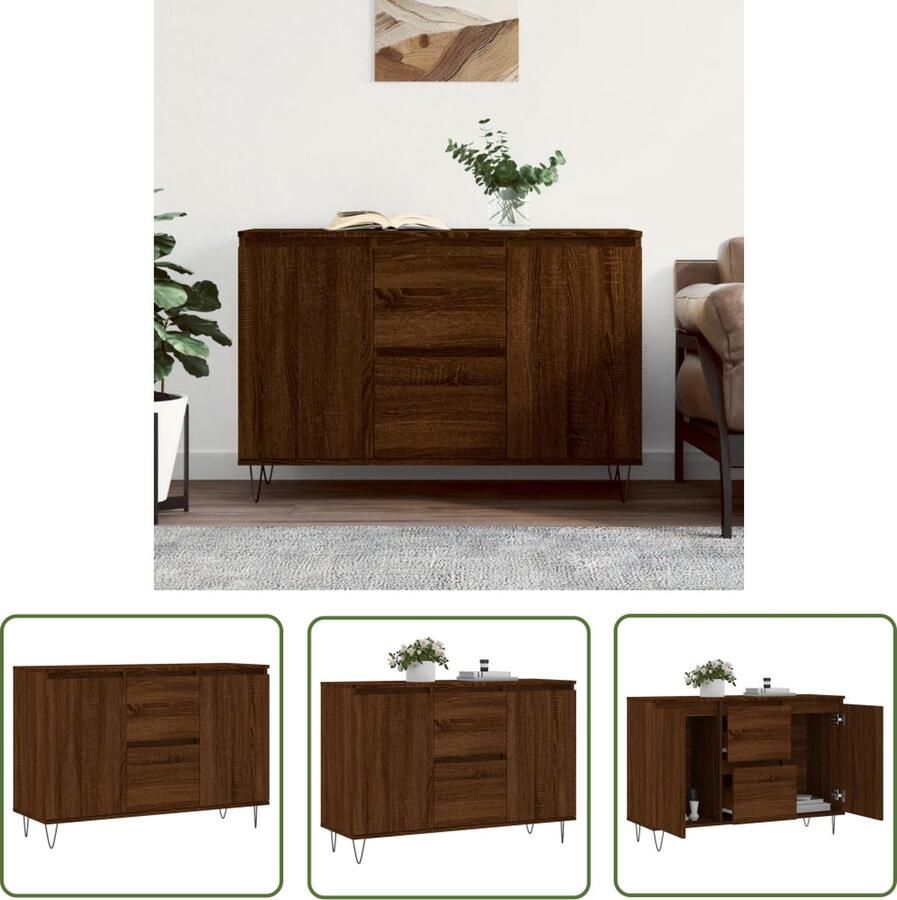 The Living Store Dressoir 104x35x70 cm bewerkt hout bruin eikenkleur Dressoir Kast Houten Dressoir Bruine Eiken Opbergkast