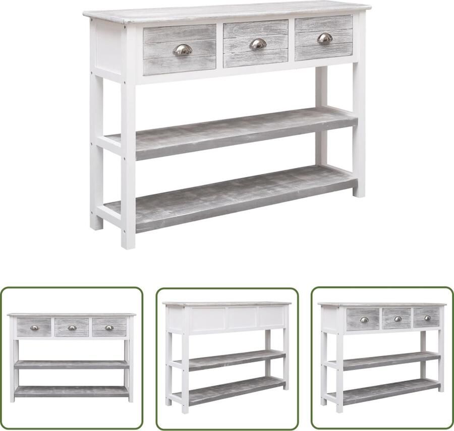 The Living Store Dressoir 108x30x76 cm massief paulowniahout antiekgrijs Dressoir Kast Opbergmeubilair Woonkamerinrichting Slaapkamerinrichting