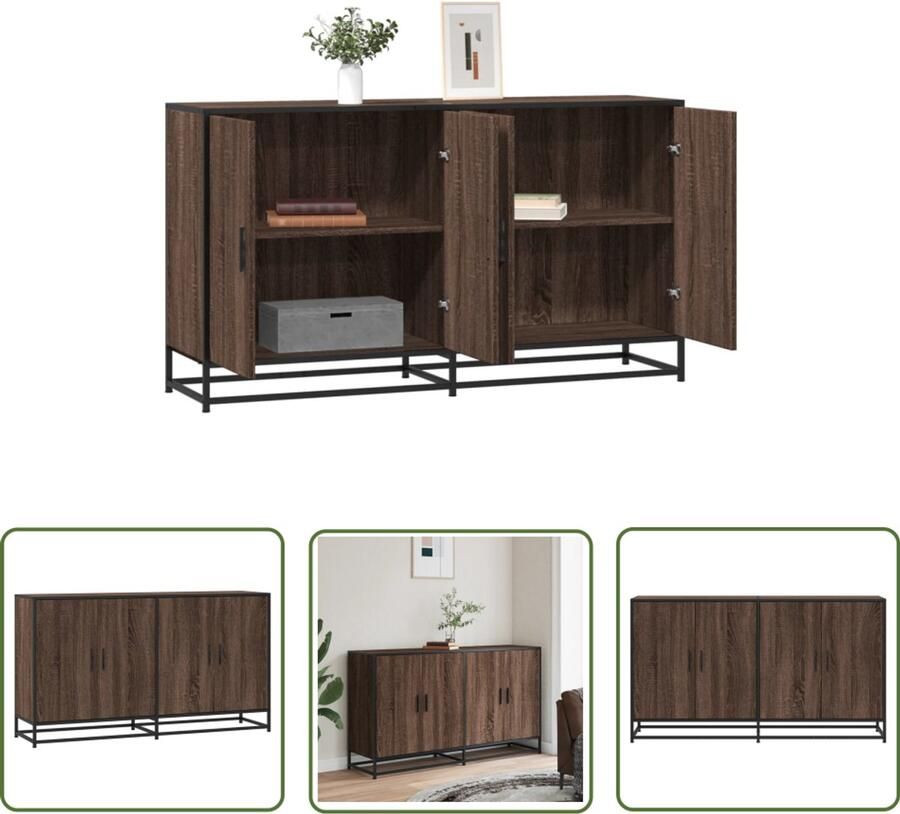 The Living Store Dressoir 134x35x76 cm bewerkt hout bruin eikenkleurig Dressoir Kast Opbergkast Houten Dressoir Industrieel Design